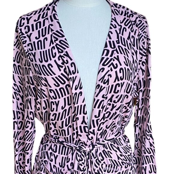 Juicy Couture Spell-Out Bathrobe-XL- Luxe Short Tie Jersey Knit Pink Spa Y2K 90s - Picture 2 of 12